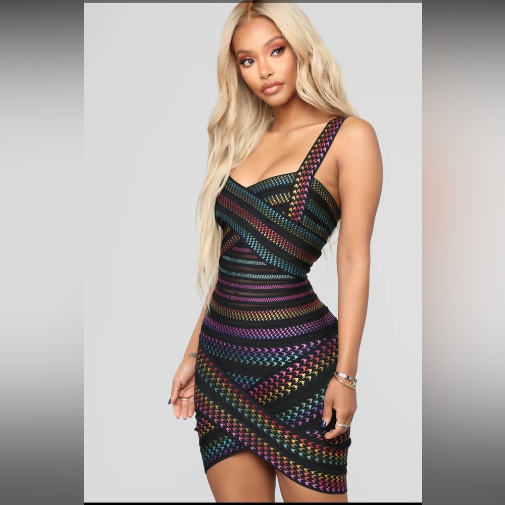 Fashion Nova body com dress with rainbow shimmer